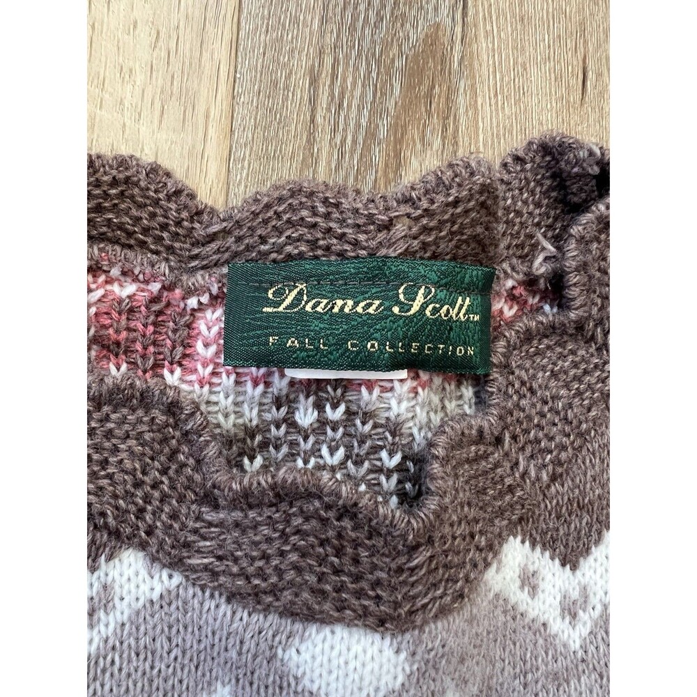 Vintage Dana Scott Sweater‎ Floral Cottage Roses Pink Brown Large Women’s - Picture 2 of 6